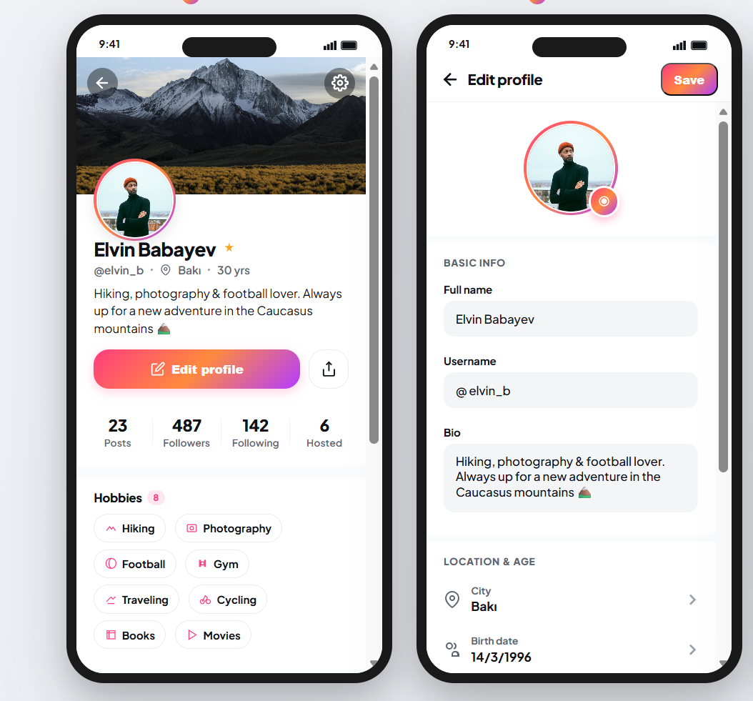 Profile and edit profile